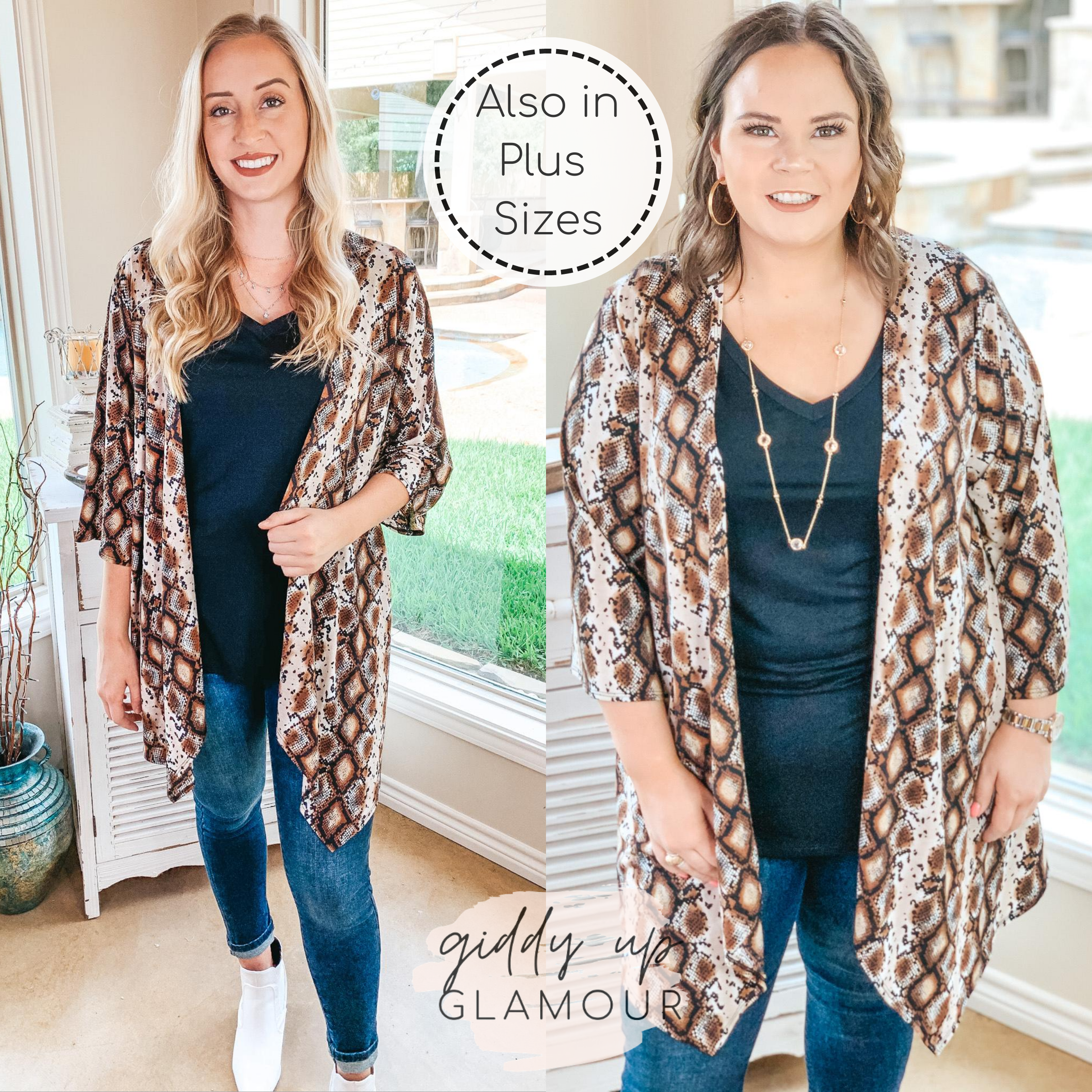 All Eyes On You Snakeskin Cardigan in Brown - Giddy Up Glamour Boutique