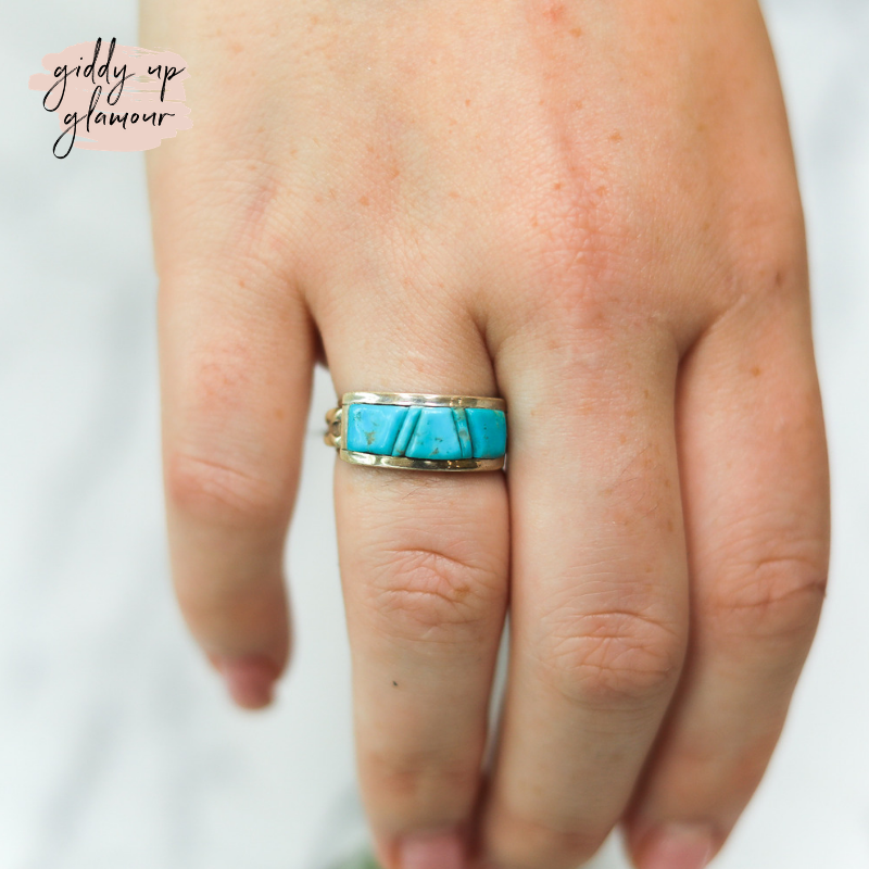 Victor Thompson | Navajo Handmade Sterling Silver Turquoise Chip Stone Ring | Size 8 - Giddy Up Glamour Boutique