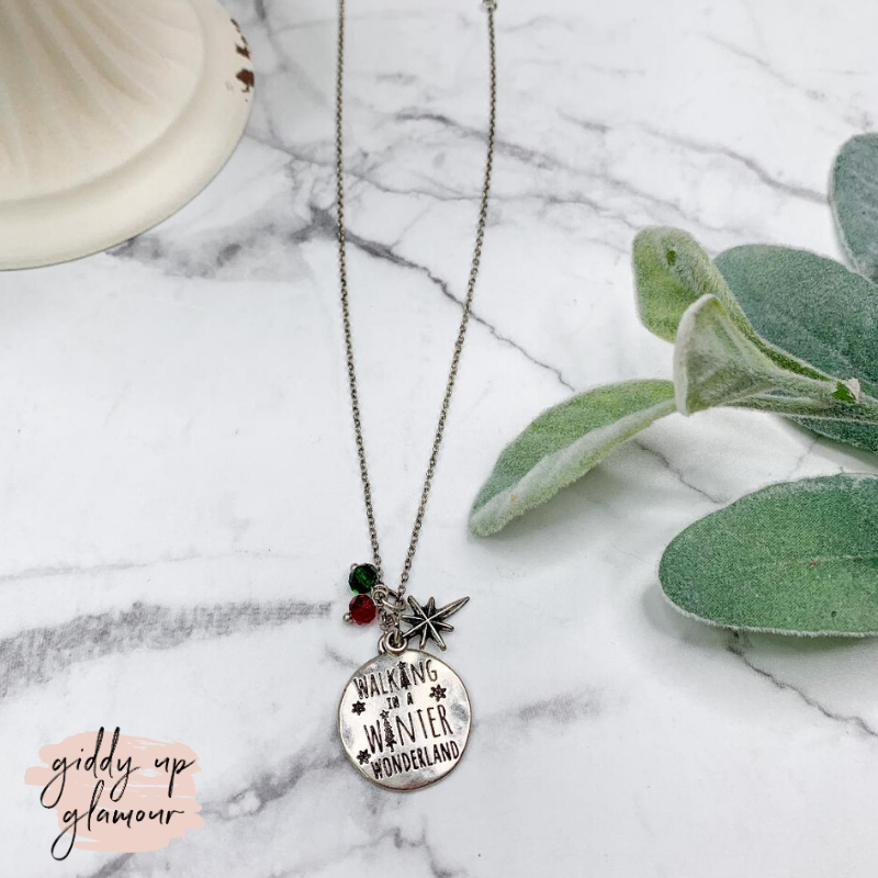 Walking In A Winter Wonderland Silver Charm Necklace - Giddy Up Glamour Boutique