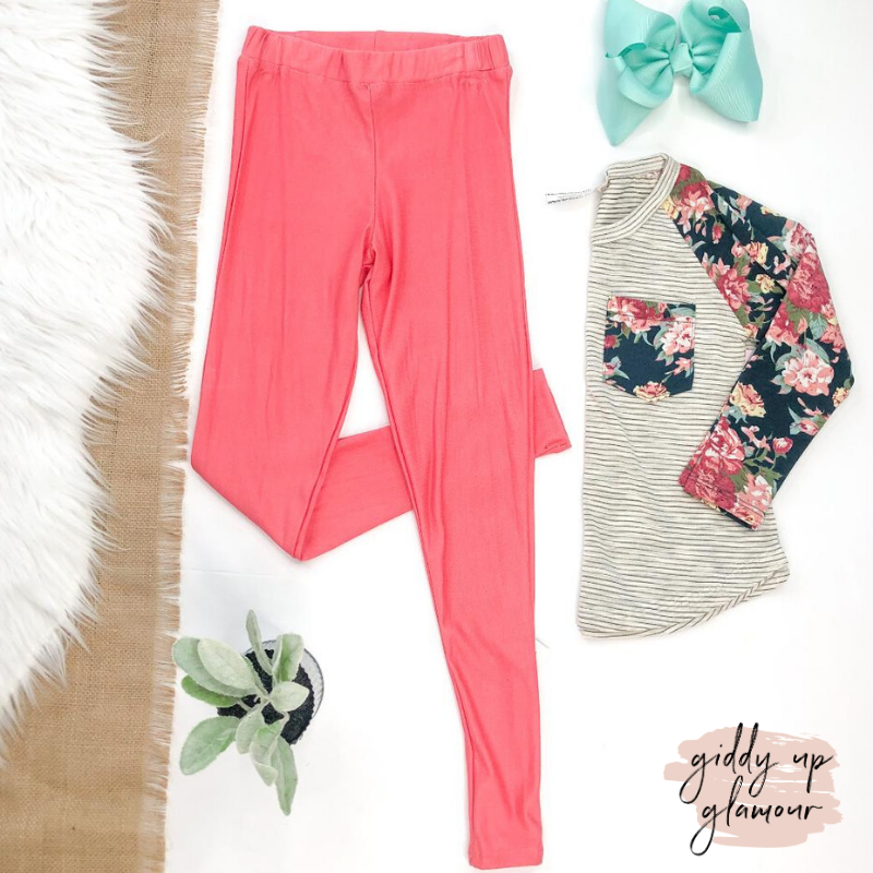 Children's | Brighter Approach Leggings in Coral Pink - Giddy Up Glamour Boutique