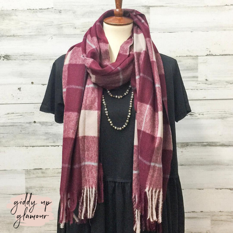 Plaid Scarf in Burgundy - Giddy Up Glamour Boutique
