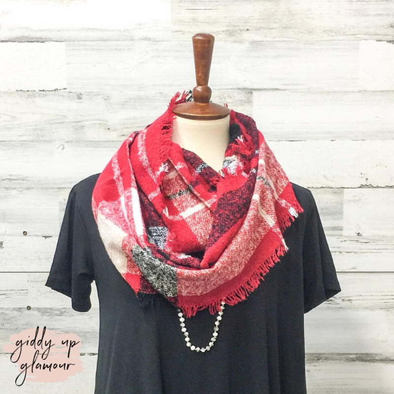Plaid Infinity Scarf in Red - Giddy Up Glamour Boutique