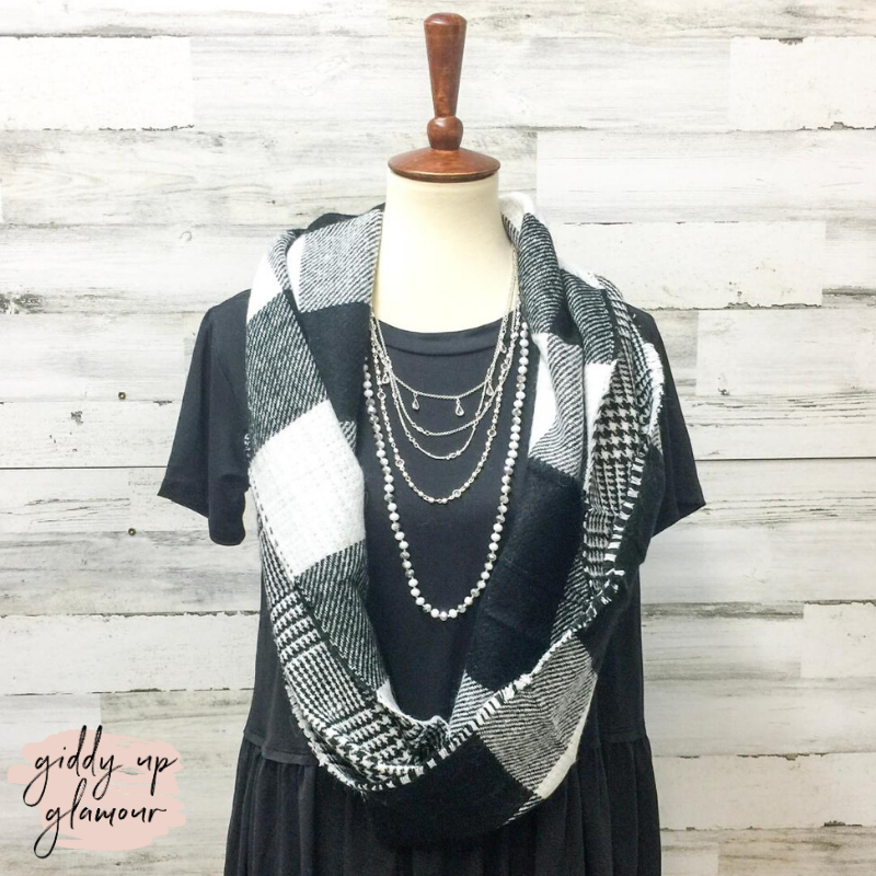 Buffalo Plaid Infinity Scarf in Black - Giddy Up Glamour Boutique