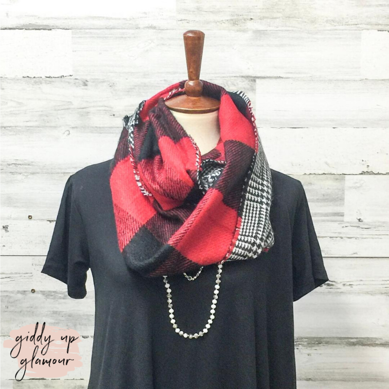 Buffalo Plaid Infinity Scarf in Red - Giddy Up Glamour Boutique