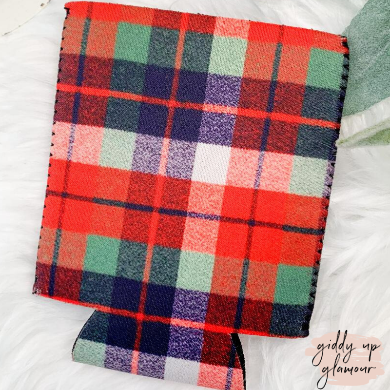 Plaid Koozie in Red & Green - Giddy Up Glamour Boutique