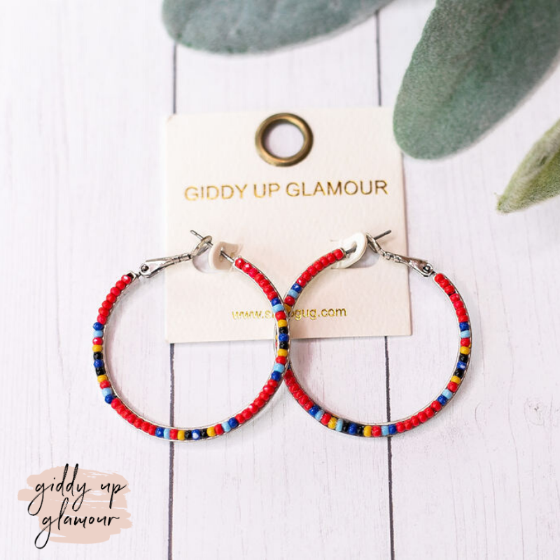 Seed Beaded Hoop Earrings in Red - Giddy Up Glamour Boutique