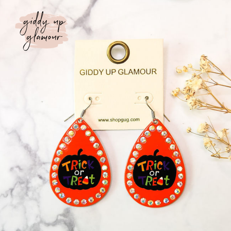 Trick-or-Treat Teardrop Earrings with AB Crystal Trim - Giddy Up Glamour Boutique