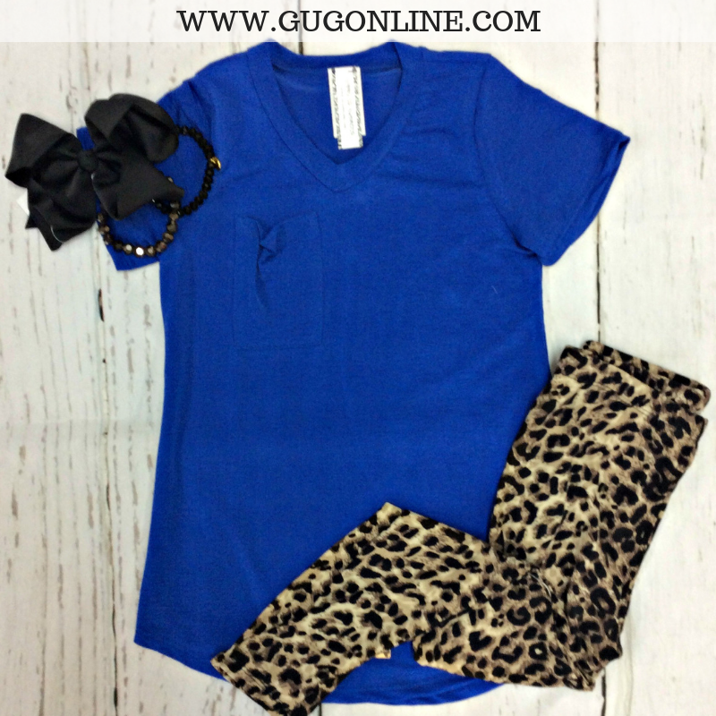 Kids Just Right Short Sleeve Pocket Tee in Royal Blue - Giddy Up Glamour Boutique