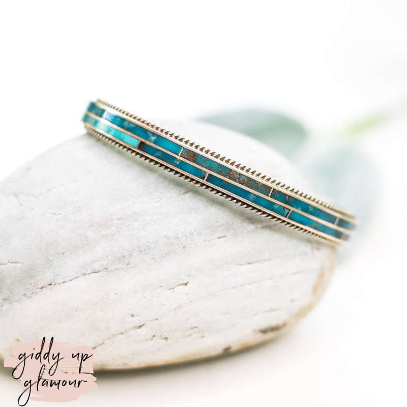 mathew matthew jack authentic genuine handmade handcrafted sterling silver turquoise stone inlay bracelet heritage style turquoise and co