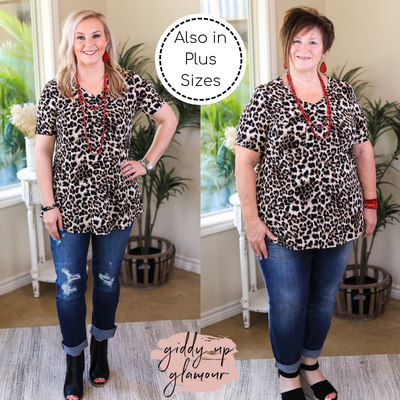 Last Chance Size Small | Just Right Short Sleeve Leopard Print Pocket Tee in Black - Giddy Up Glamour Boutique