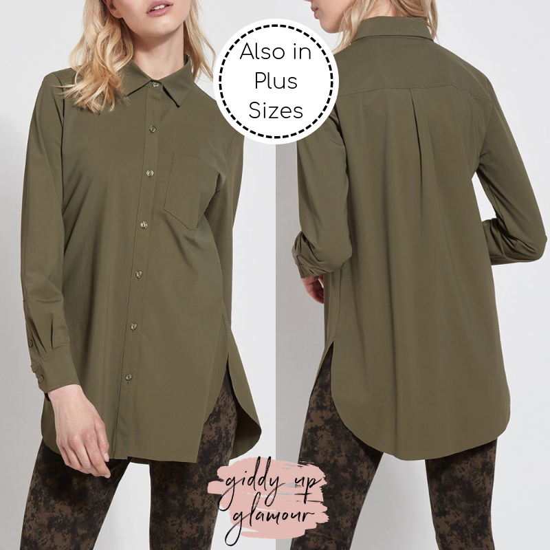 Online Exclusive | Lysse Schiffer Button Down Dress Shirt in Olive Green - Giddy Up Glamour Boutique