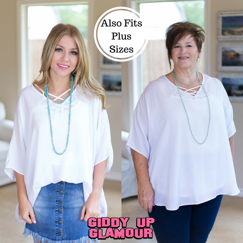 Last Chance Size Medium (Oversized) | On The Line Sheer Oversized Poncho Top in White - Giddy Up Glamour Boutique
