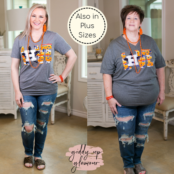 Go Astros Short Sleeve Tee in Orange with Keyhole 3XL