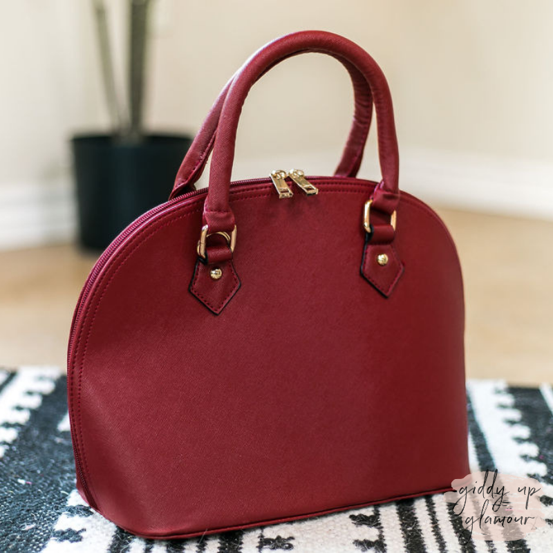 Medium Dome Satchel Purse with Two Handles in Wine - Giddy Up Glamour Boutique