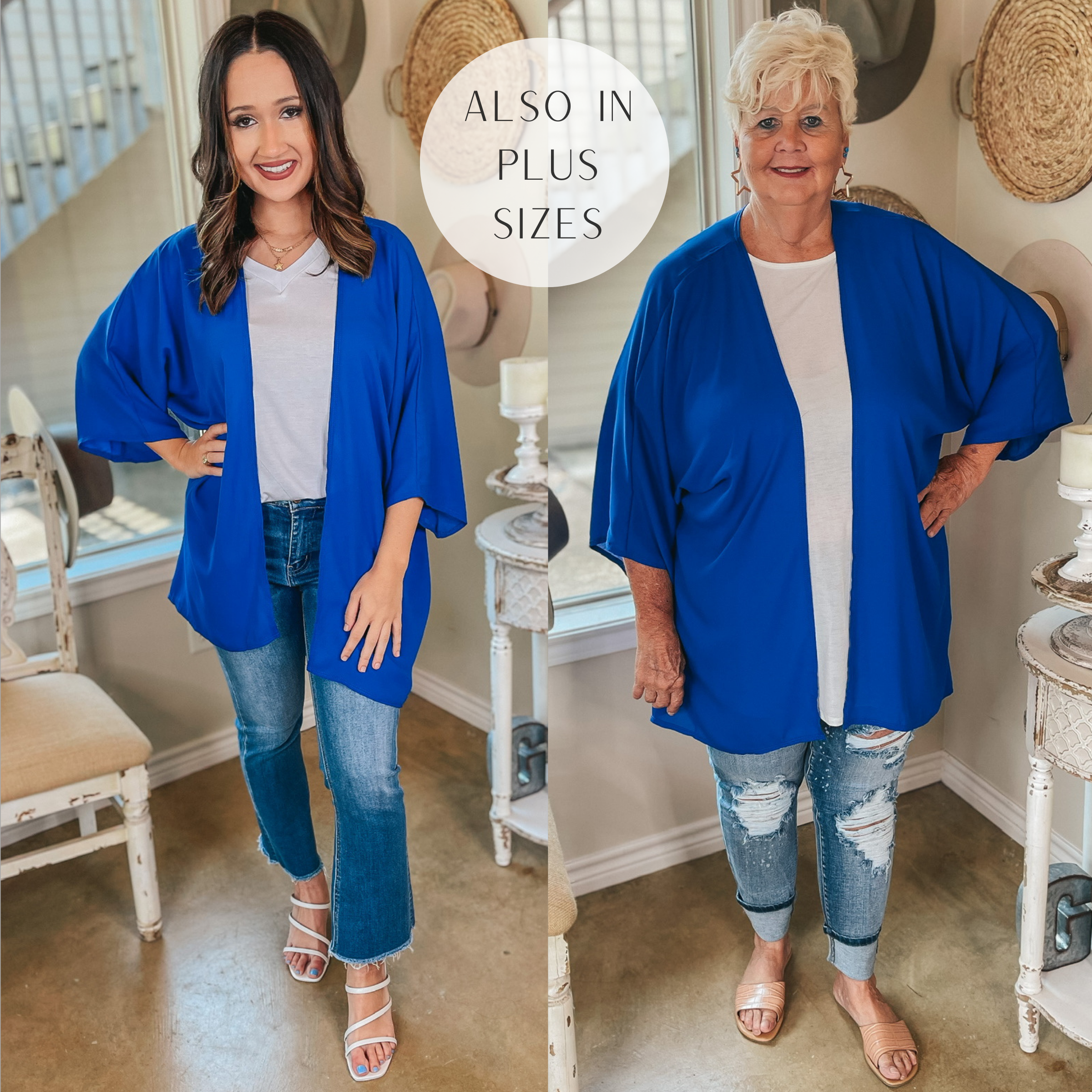 Like a Melody Solid Sheer Kimono in Royal Blue - Giddy Up Glamour Boutique