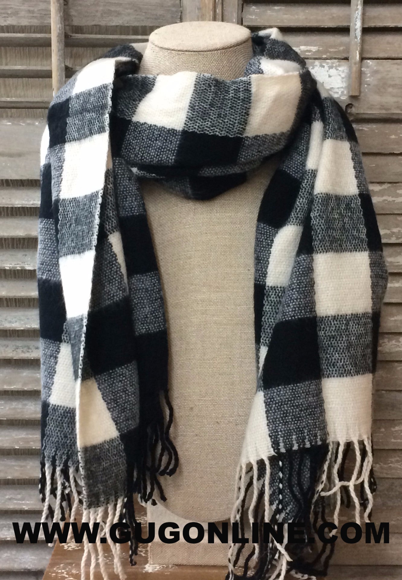 Black and Ivory Plaid Scarf - Giddy Up Glamour Boutique