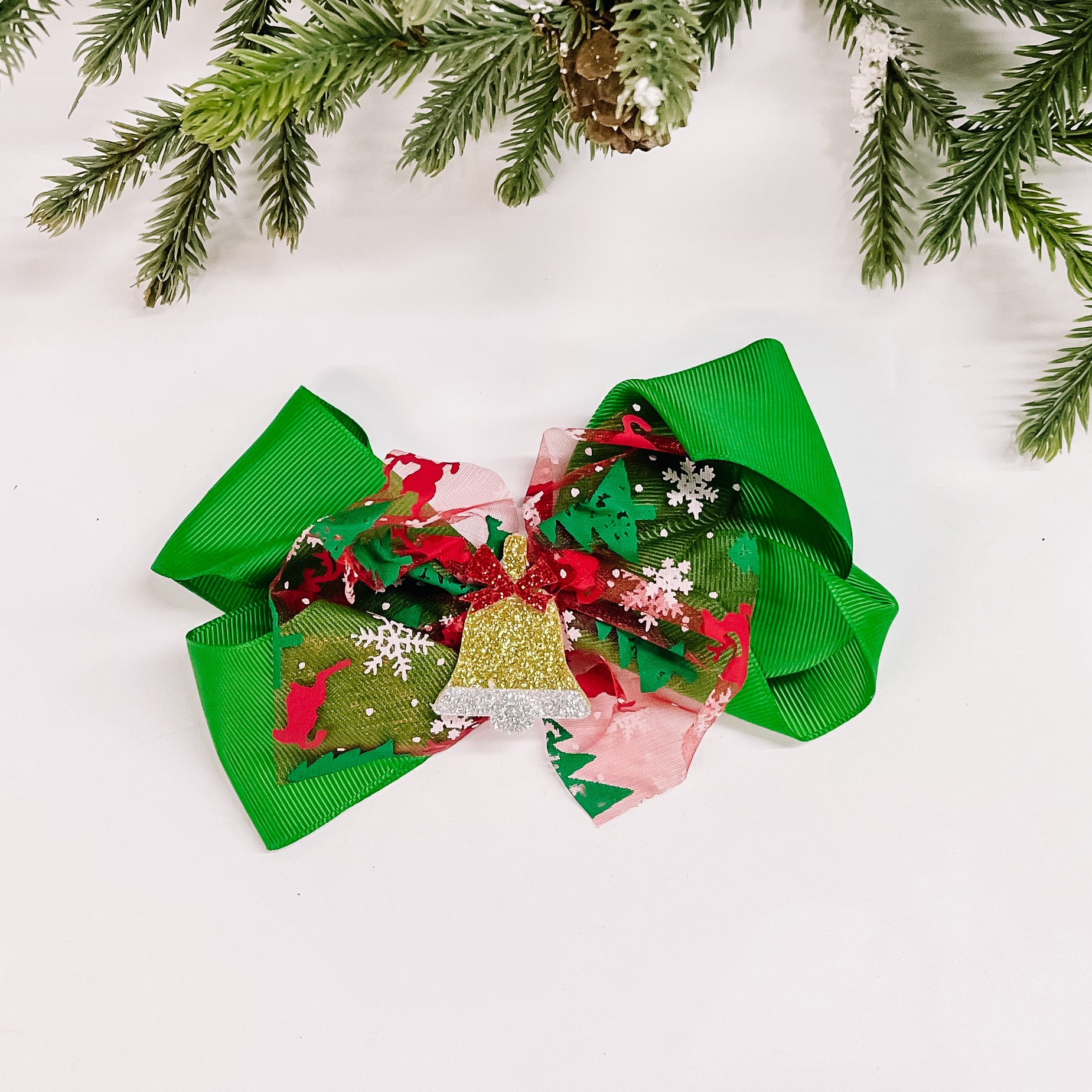 Buy 3 for $10 | Hair Bow with Christmas Charms in Green - Giddy Up Glamour Boutique