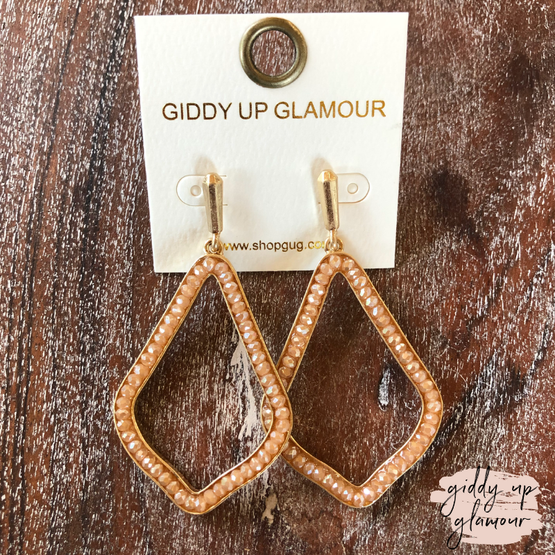 Gold Teardrop Outline Earrings with Crystal Beads in Gold - Giddy Up Glamour Boutique