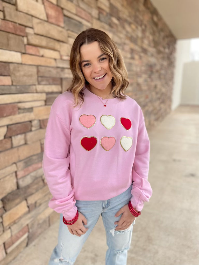 Light Pink Heart Graphic Sweatshirt with Long Sleeves – Giddy Up