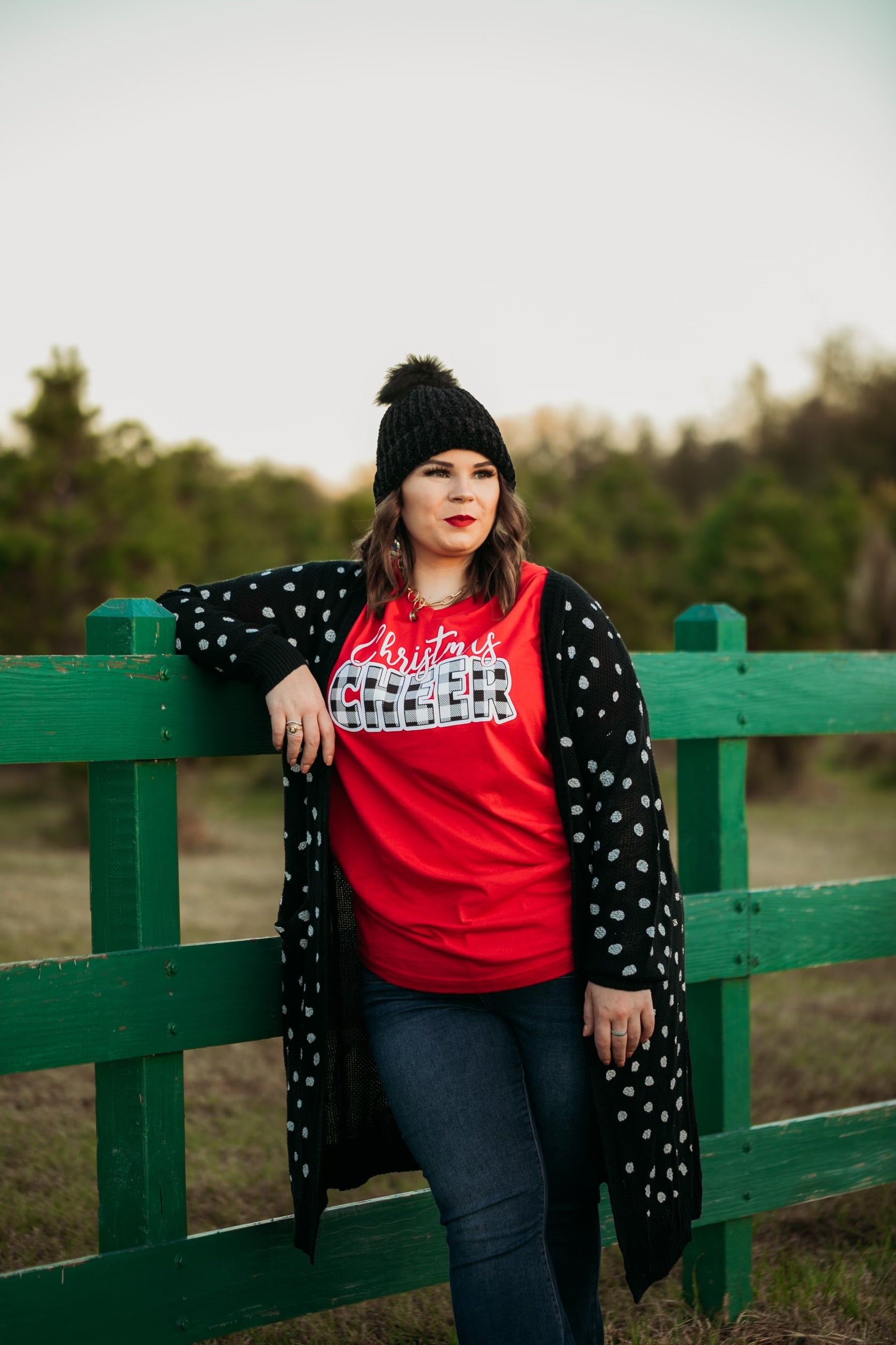 Christmas Cheer Short Sleeve Graphic Tee in Red - Giddy Up Glamour Boutique