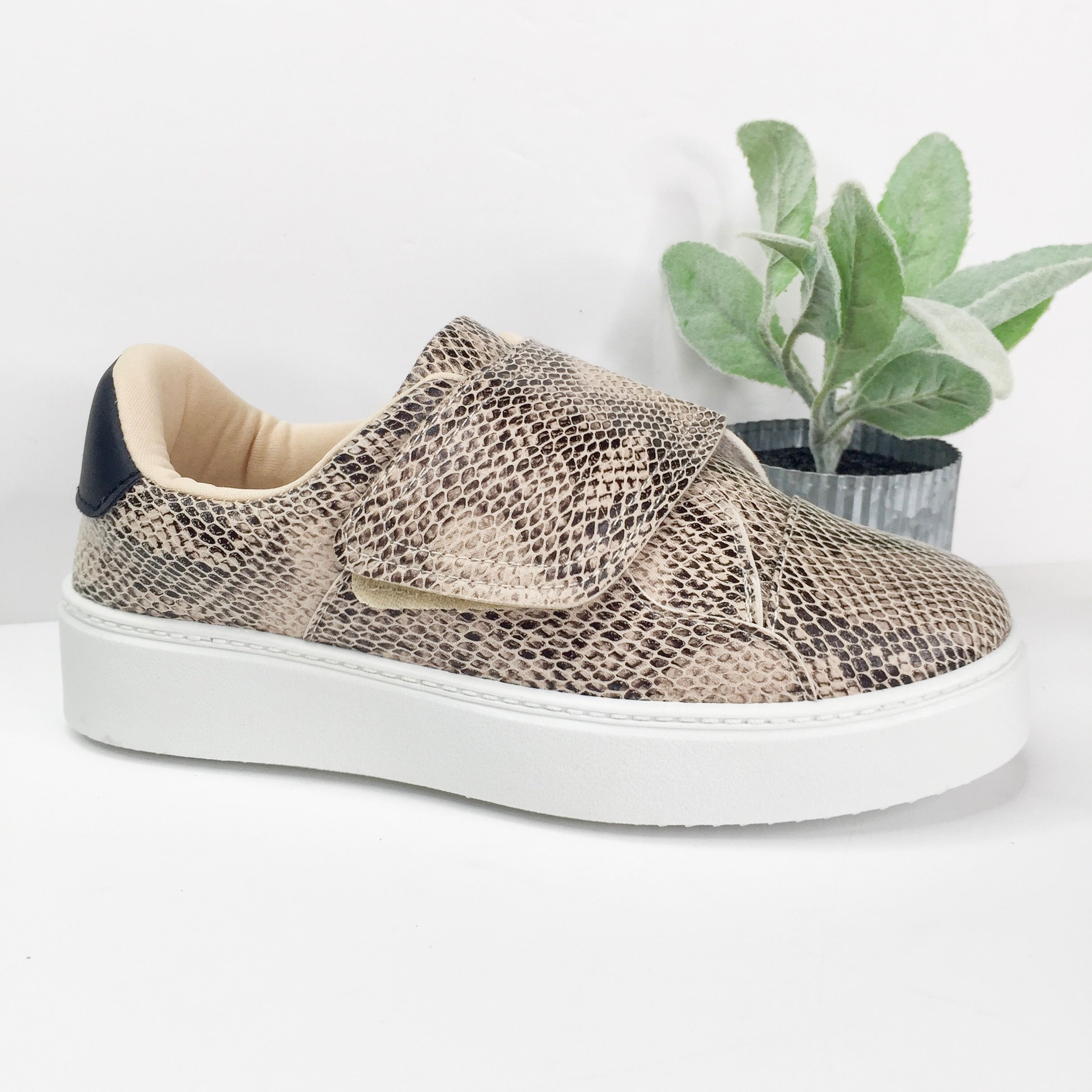 Last Chance Size 6 & 7 | Don't Be Moody Snakeskin Velcro Platform Sneakers - Giddy Up Glamour Boutique