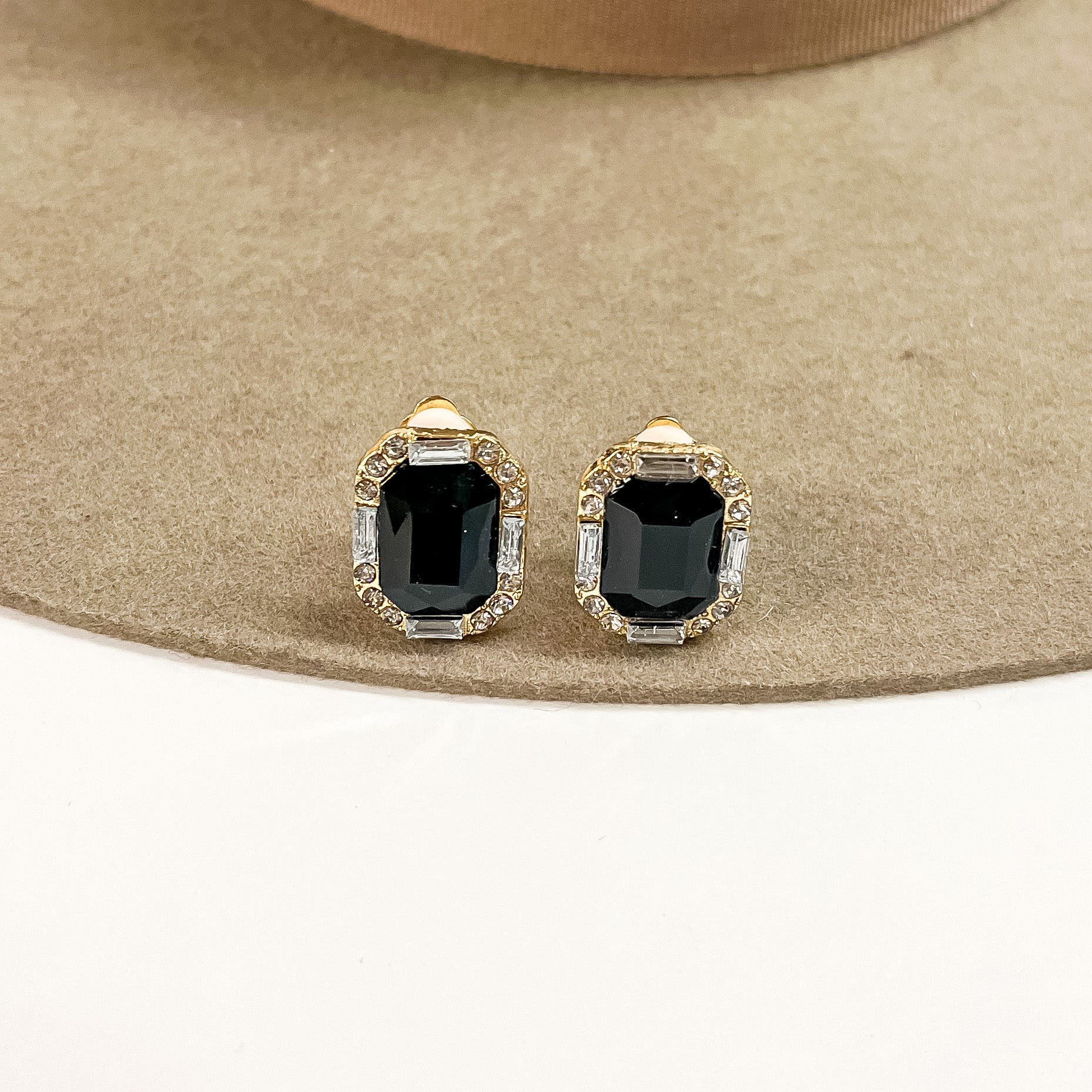 Buy 3 for $10 | Faux Crystal Stud Clip on Earrings with Small Crystal Detailing - Giddy Up Glamour Boutique