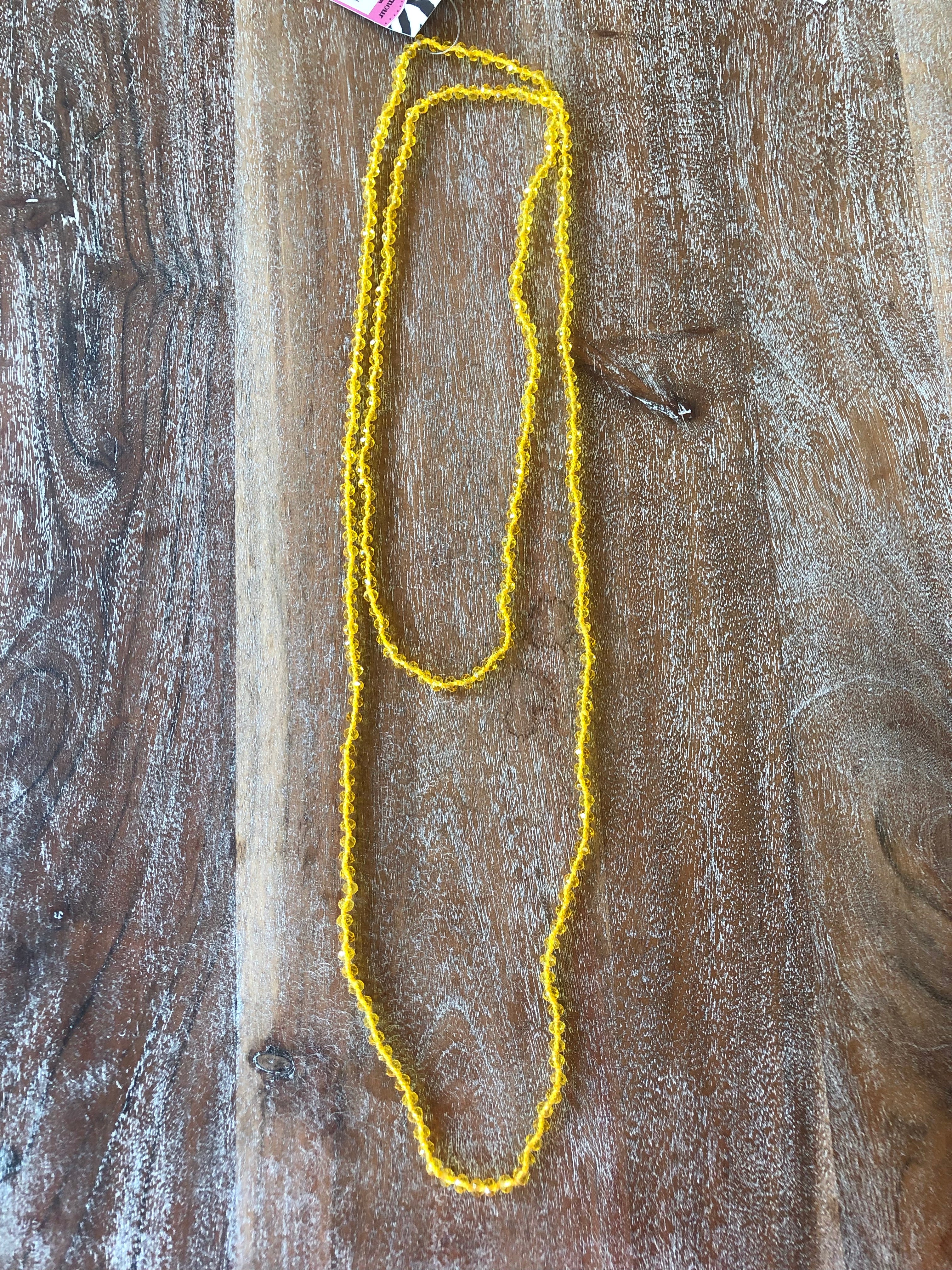 34 Inch Long Layering 6mm Crystal Strand Necklace in Clear Banana Yellow - Giddy Up Glamour Boutique