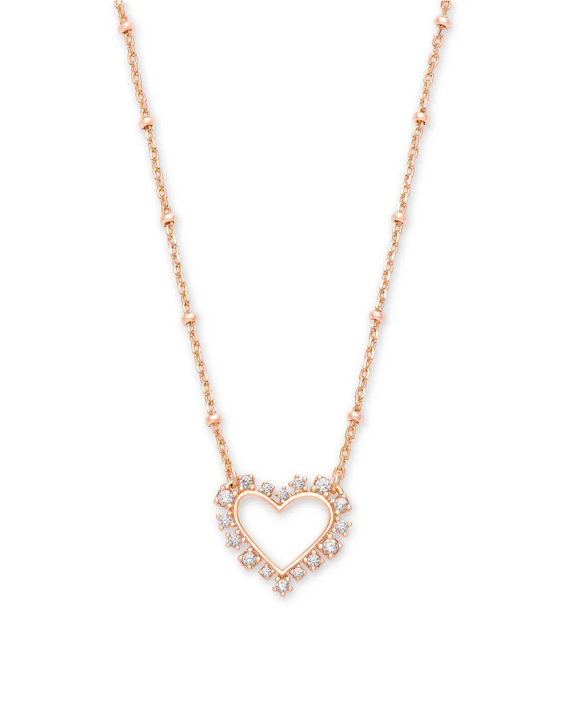 Kendra Scott | Ari Heart Rose Gold Pendant Necklace in White Crystal - Giddy Up Glamour Boutique