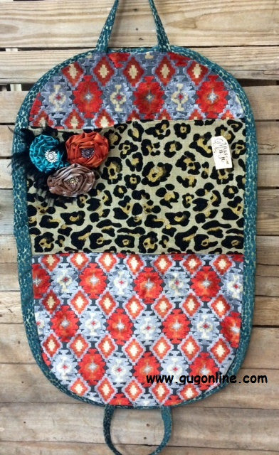 Large Cheetah and Aztec Garment Bag with Fancy Flower - Giddy Up Glamour Boutique