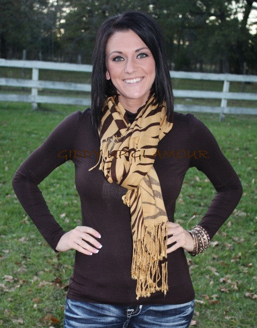 Caramel with Chocolate Zebra Scarf - Giddy Up Glamour Boutique