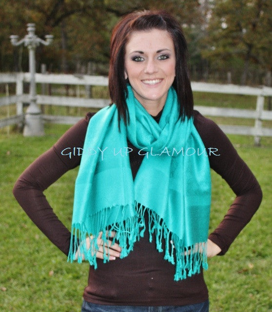 Solid Pashmina Scarf in Turquoise Jade - Giddy Up Glamour Boutique