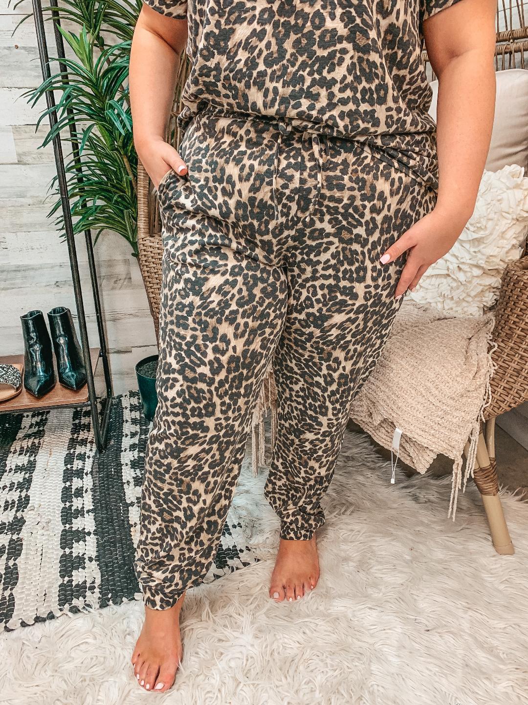 Totally Rad Drawstring French Terry Knit Joggers in Leopard - Giddy Up Glamour Boutique