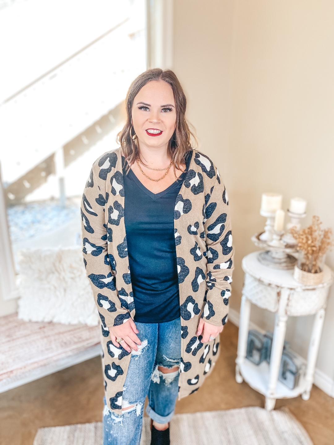 Keeping The Pace Large Leopard Print Cardigan in Taupe - Giddy Up Glamour Boutique