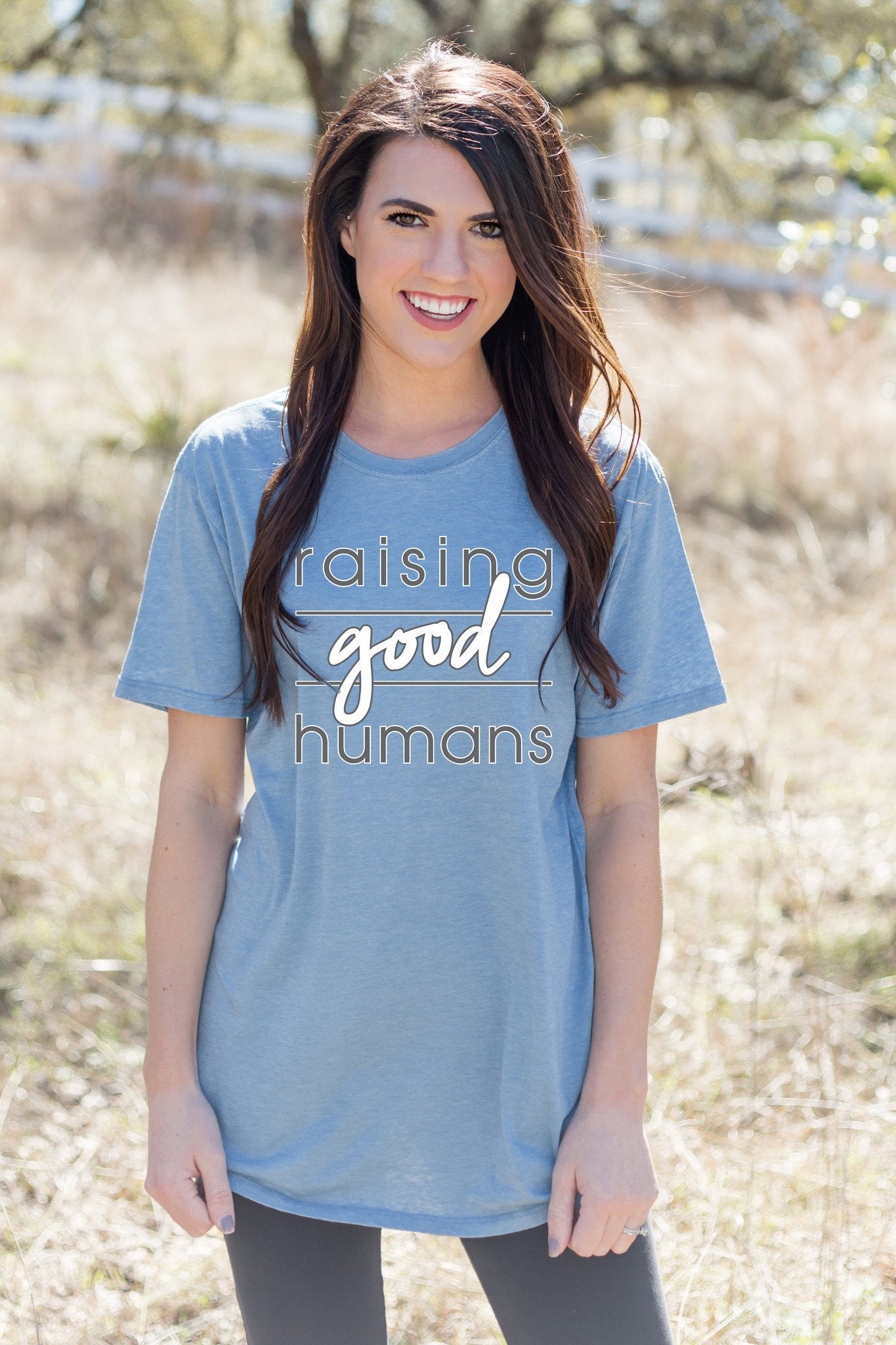 Last Chance Size Small | Raising Good Humans Short Sleeve Blue Tee Shirt - Giddy Up Glamour Boutique