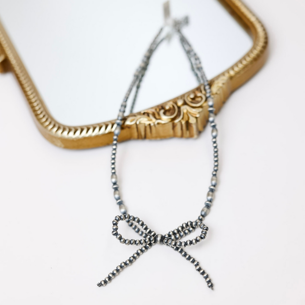 Sterling Silver Navajo Pearl Bow Tie Necklace