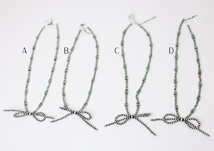 Sterling Silver Navajo Pearl Bow Tie Necklace with Genuine Authentic Turquoise