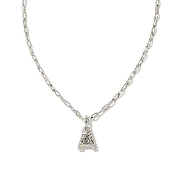 Kendra Scott | Crystal Letter Silver Short Pendant Necklace in White Crystal - Giddy Up Glamour Boutique