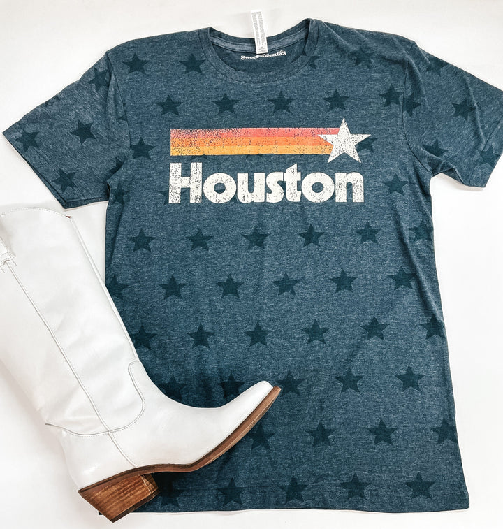 Astros Game Day | Astros Star Print Short Sleeve Graphic Tee in Heather Navy - Giddy Up Glamour Boutique
