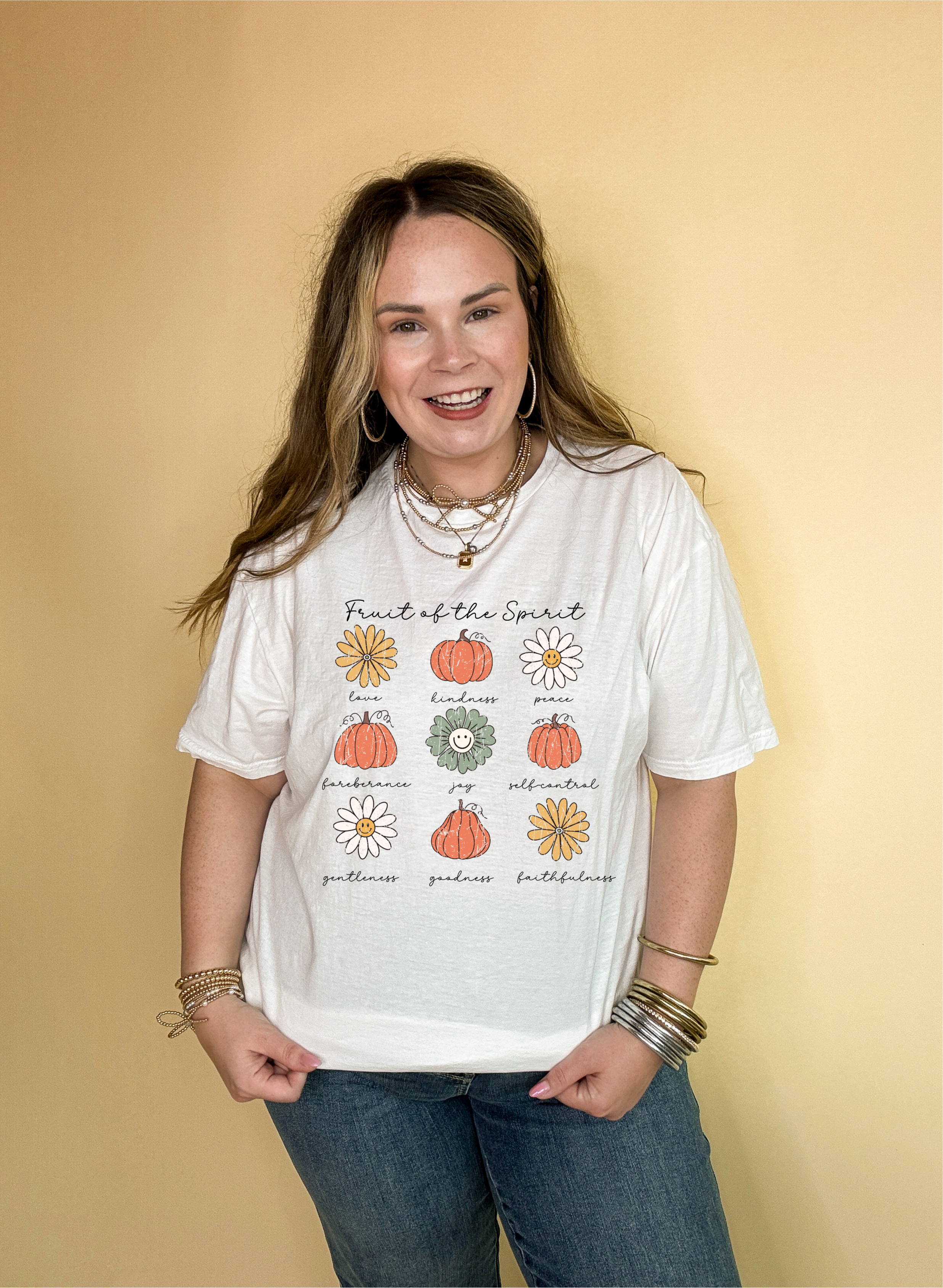 Online Exclusive | Fruits of the Spirit with Pumpkin and Flower Icons Graphic Tee in Multiple Color Options