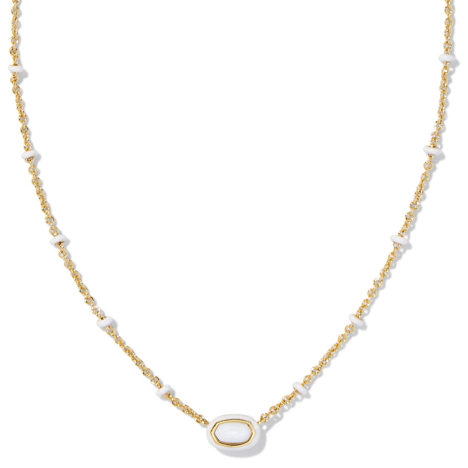 Kendra Scott | Mini Elisa Gold Enamel Frame Short Pendant Necklace in White Mother of Pearl