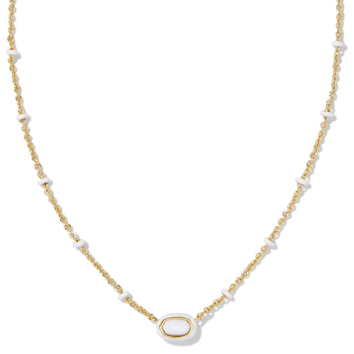 Kendra Scott | Mini Elisa Gold Enamel Frame Short Pendant Necklace in White Mother of Pearl