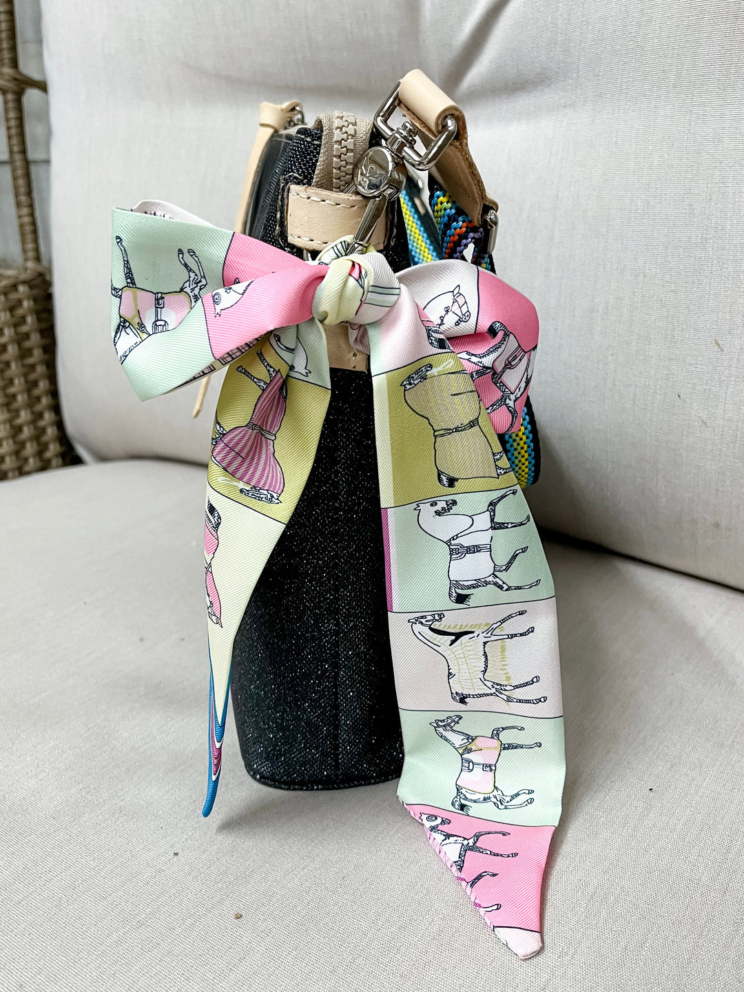 Pony Power Equestrian Twilly Scarf in Pastel Pink and Mint Green