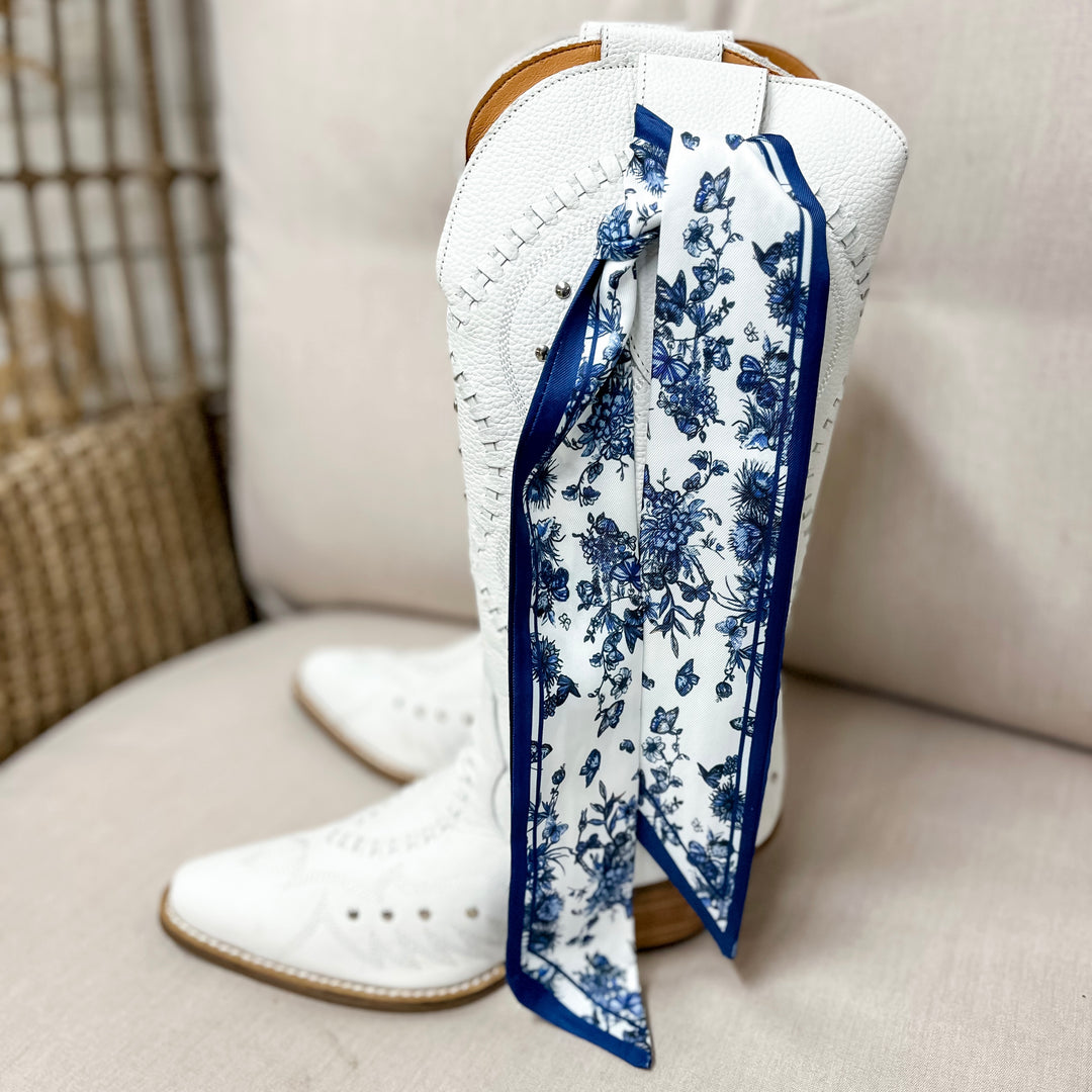 Blueberry Hill Toile Twilly Scarf in Blue and White