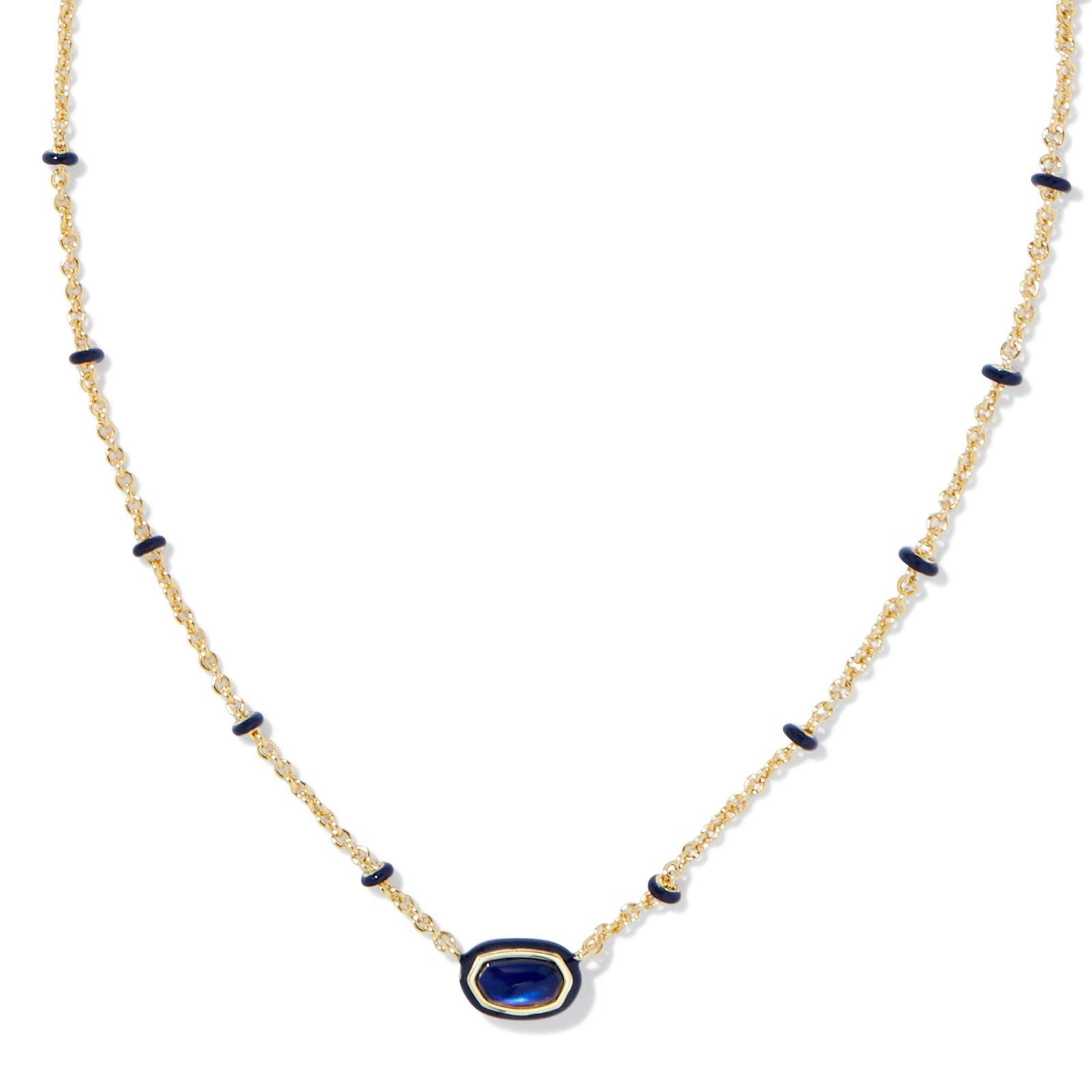 Kendra Scott | Mini Elisa Gold Enamel Frame Short Pendant Necklace in Navy Mother-of-Pearl