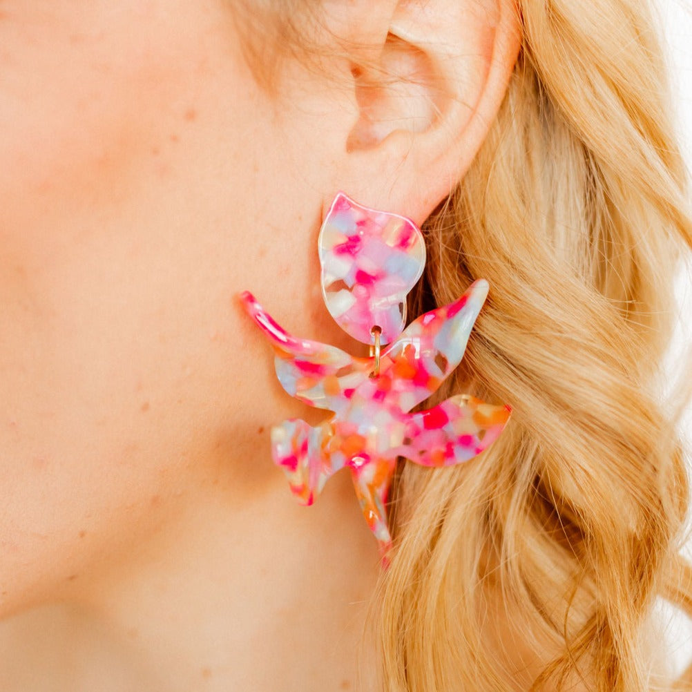 Linny Co | Flora Drop Earrings in Pink Sprinkles