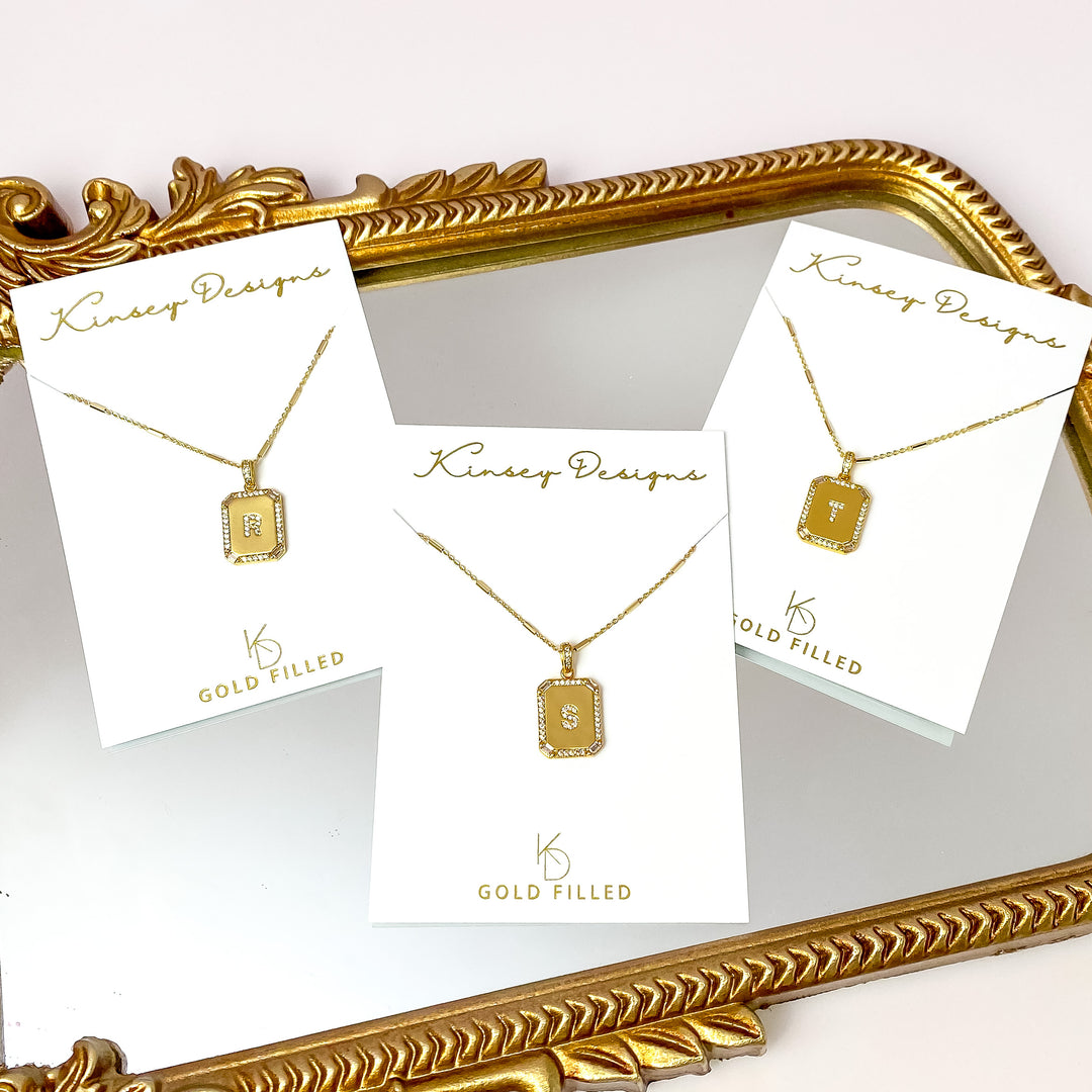 Kinsey Designs | Initial Tile Chain Necklace with CZ Crystals - Giddy Up Glamour Boutique