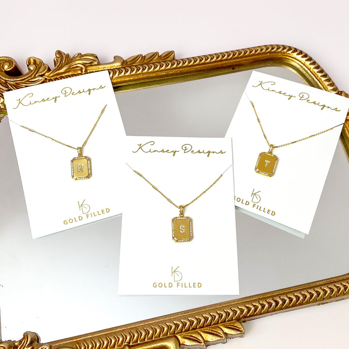 Kinsey Designs | Initial Tile Chain Necklace with CZ Crystals - Giddy Up Glamour Boutique