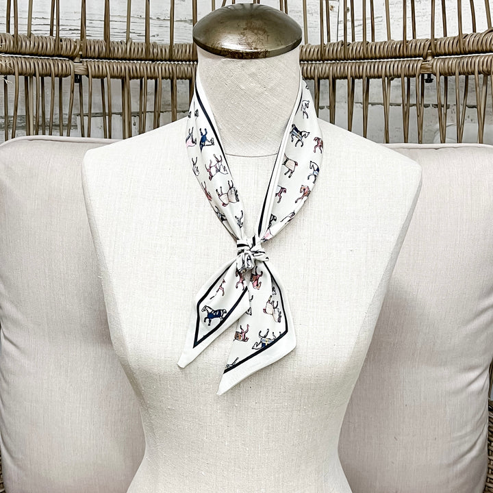 High Society Horse Classic Equestrian Twilly Scarf in Ivory and Black