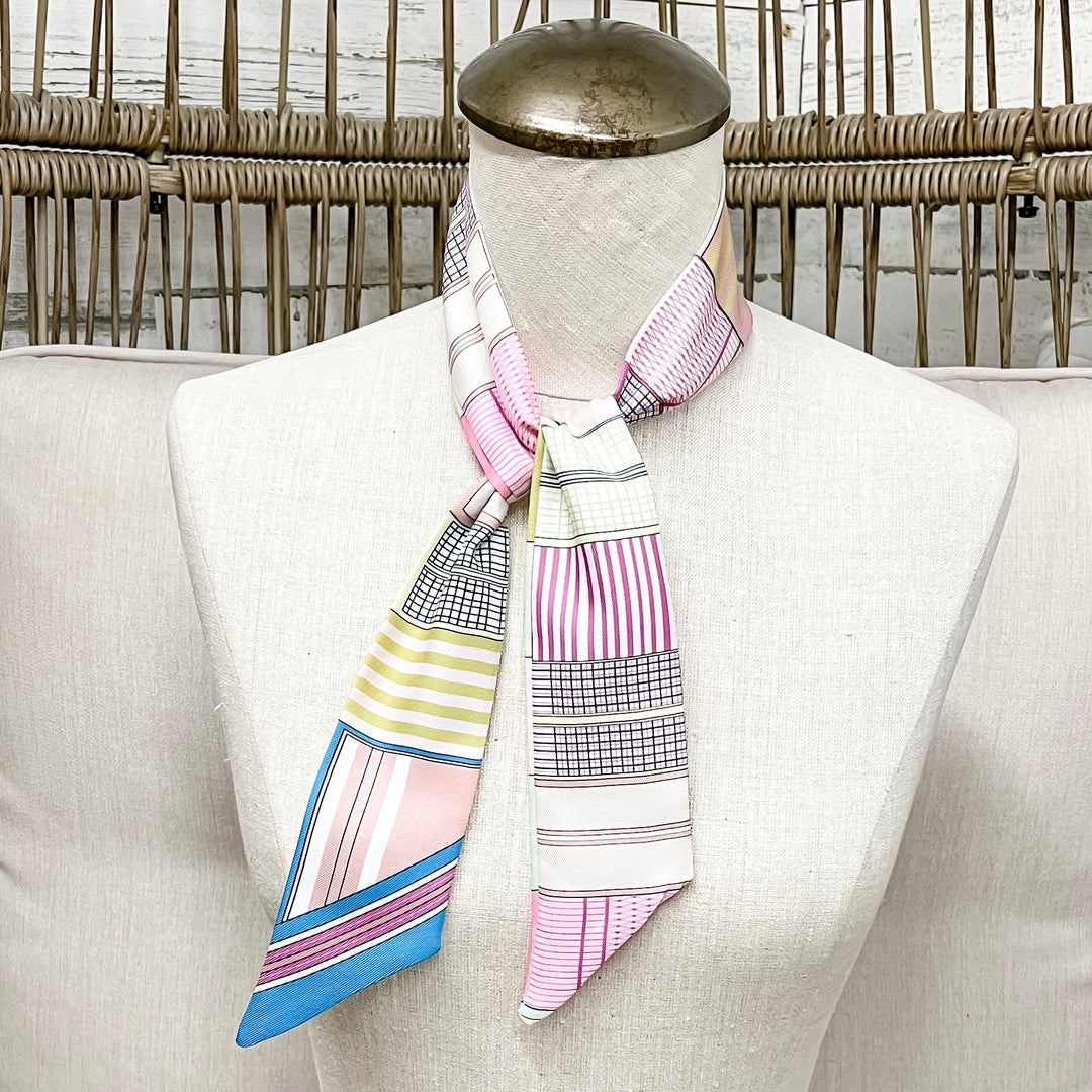 Pony Power Equestrian Twilly Scarf in Pastel Pink and Mint Green