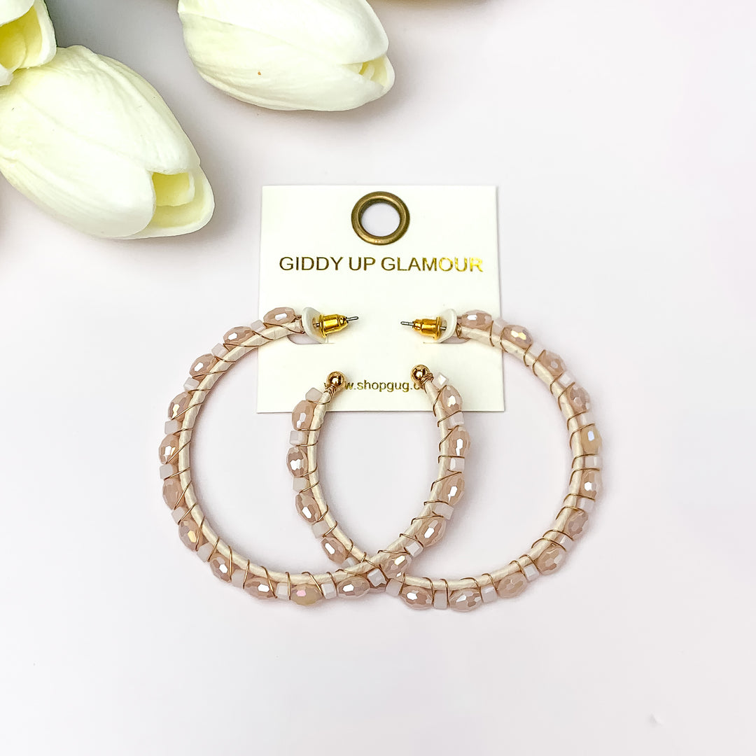 Large Hoop Earrings Outlined with Crystals in Ivory - Giddy Up Glamour Boutique